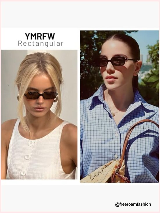Retro Rectangular Narrow Small 90s Style Sunglasses UV Protection
